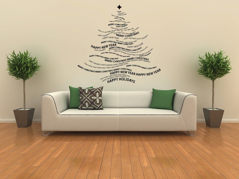 christmas tree word cloud wall decal vinyl sticker home | etsy