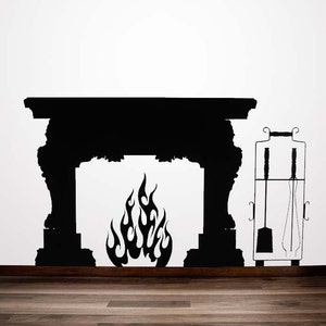 Fireplace Wall Decal, Fire Place Mantel Art, Cozy Home Wall Art, Rustic Home Decor, Autumn Wall Decor, Fall Wall Sticker, Winter Wall Art