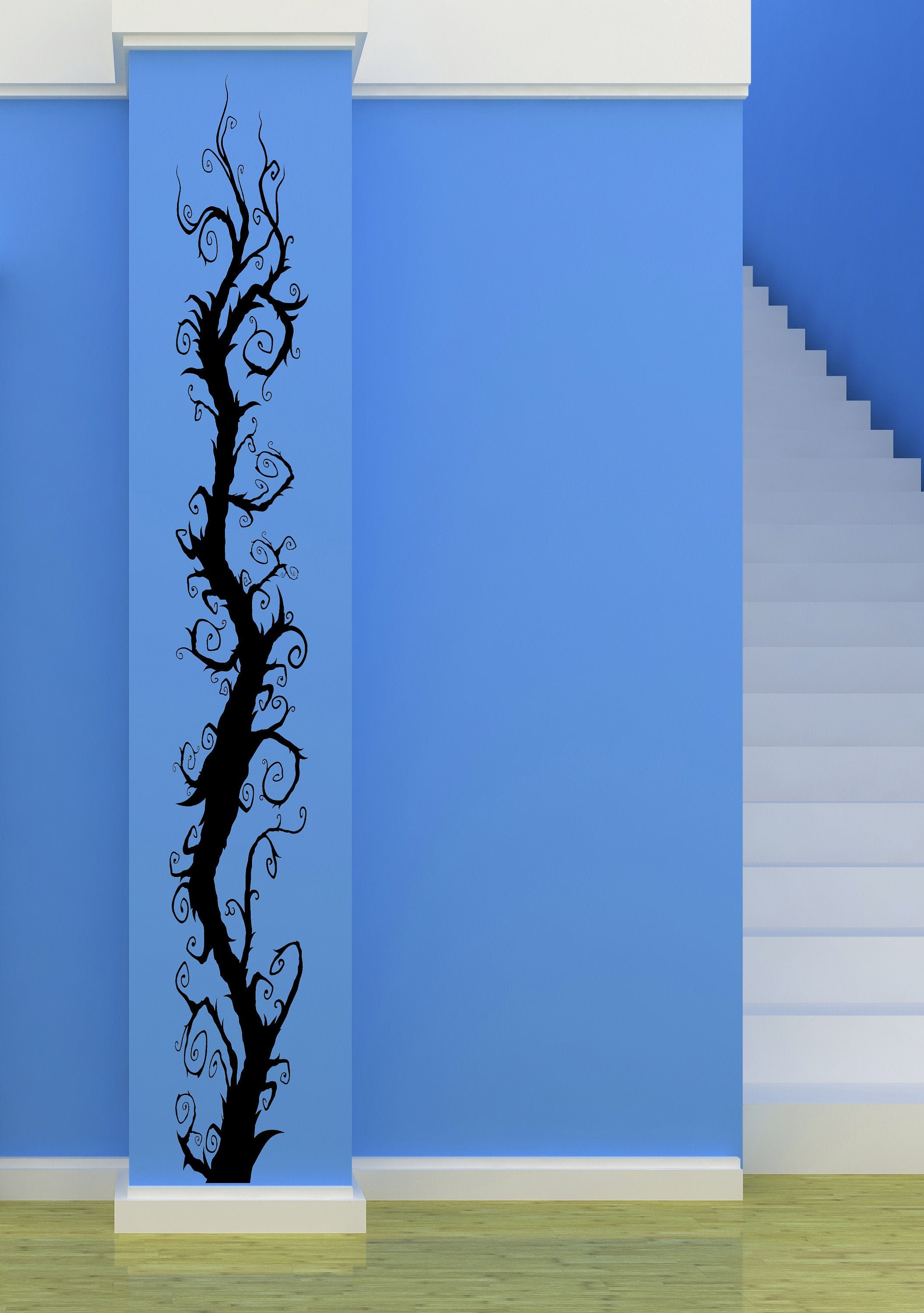 Tree Wall Decal, Burtonesque Design, Curly Branches, Vertical Art, Halloween Decorations, Whimsigoth Decor, Vine Decals, Vines Wall Art