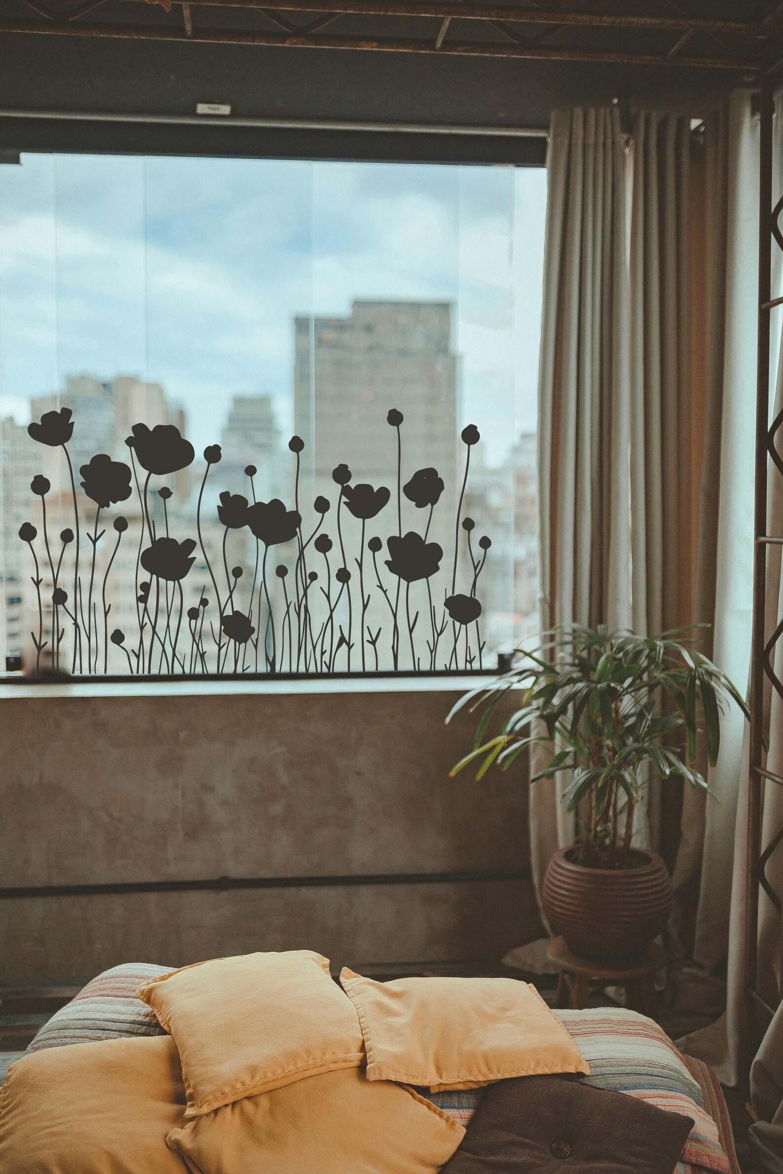 Poppy Wall Art, Wildflower Window Decals, Field of Poppies Decor, Tall ...