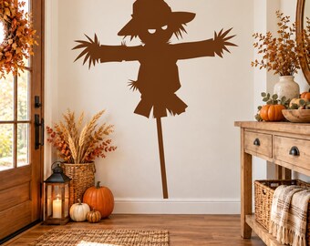 Scarecrow Decal, Halloween Decor, Primitive Fall Decoration, Haunted House Wall Art, Autumn Harvest Design
