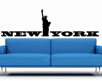 New York City Wall Decal, NYC Skyline Art, NY Map, Cityscape, Bachelor Pad Gift, Birthday Party Decoration, Home Design, Office Artwork