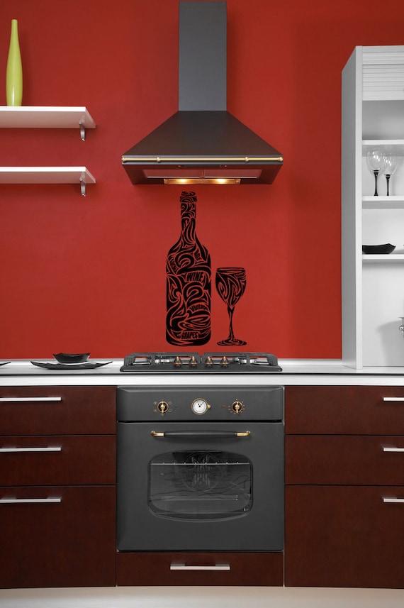 Wine Glasses Vinyl Wall Decal Sticker Winery Merlot Kitchen Decor Cute Bottle 