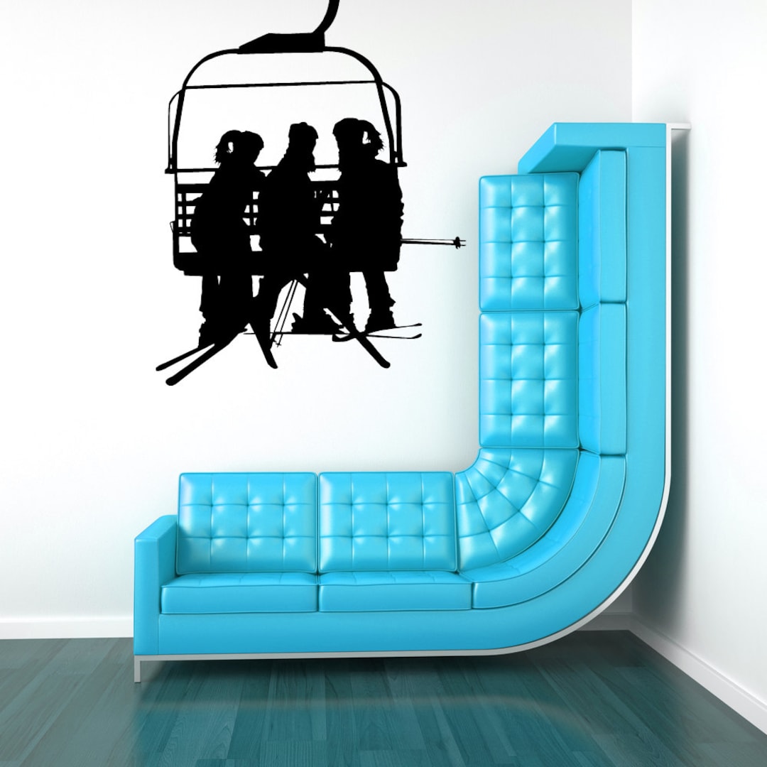 Ski Lift Chair, Skier Wall Decal, Lodge Decor, Skiing Wall Art, Cabin