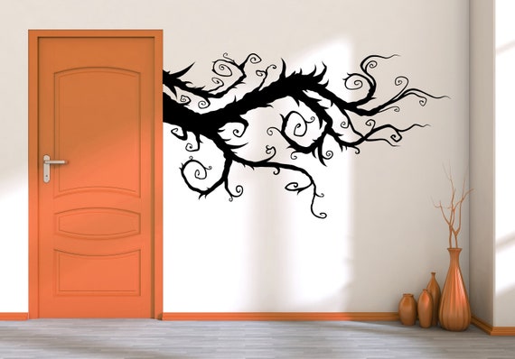 Branch Wall Decal, Whimsical Branches, Twisted Tree Decor, Gothic Art, Curly Vines Design, Storybook Fantasy, Dark Nature