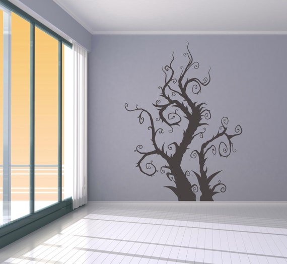 Tree Wall Decal, Whimsical Branch Art, Curly Branches Design, Gothic Nature Decor, Fantasy Art, Storybook Vines Silhouette