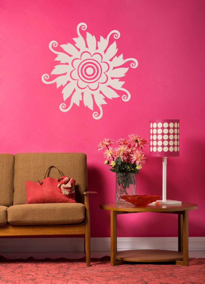 Medallion Decal Ceiling Medallion Floral Decor Daisy Wall Art Swirl Decal Leaves Leaf Flower Decor Wall Decal Home Wall Decor