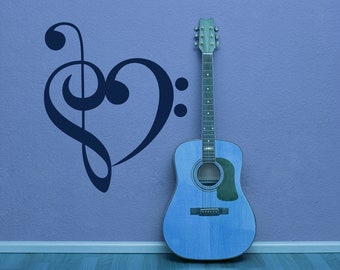 Music Wall Decal, Music Hearts Decor, Musical Wall Art, Treble Clef, Bass Clef Sticker, Music Teacher Gifts, Unique Music Gifts