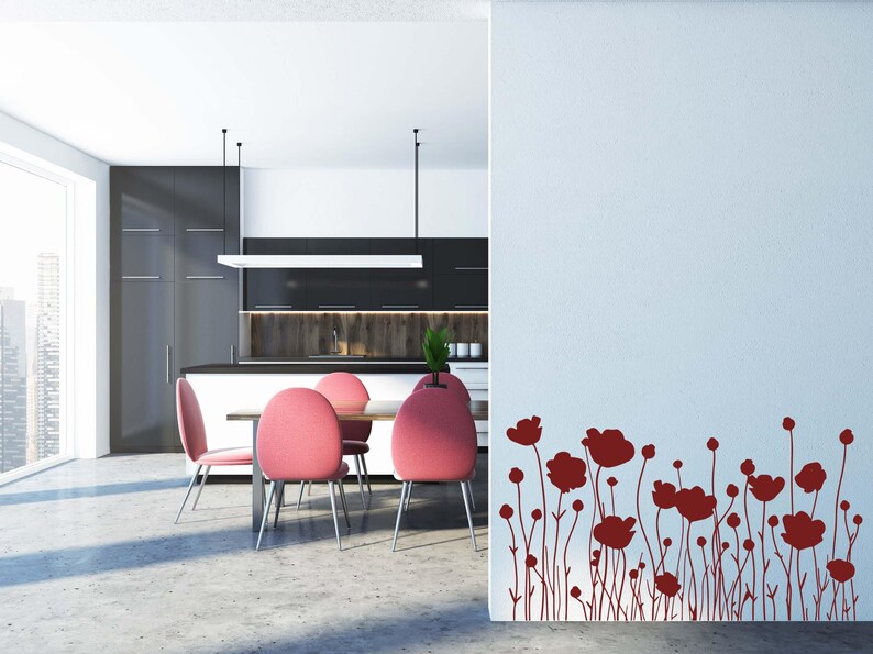 Poppy Wall Art, Wildflower Window Decals, Field of Poppies Decor, Tall ...