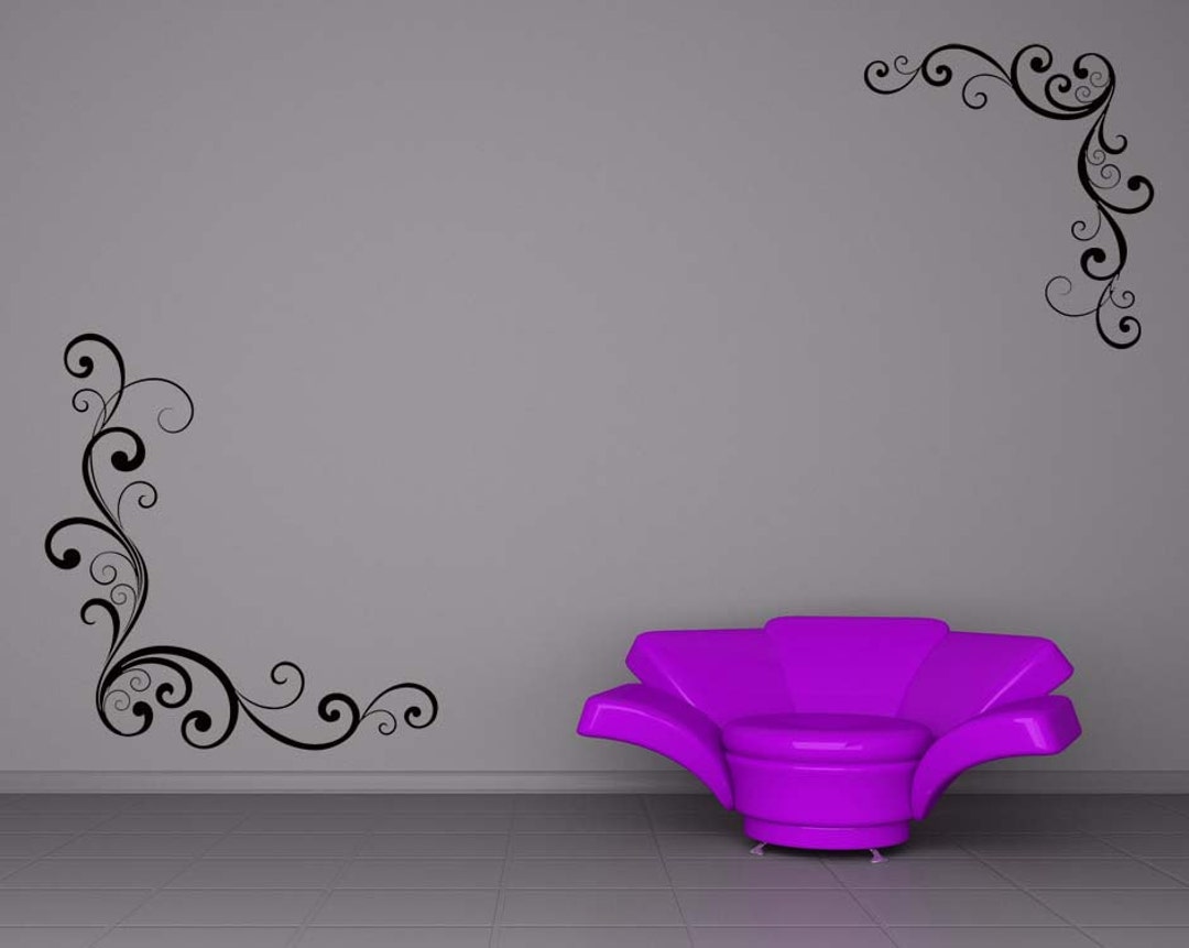 Corner Decor Scroll Decal Swirl Wall Decor Set of 2 Etsy