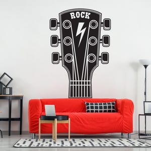 Calcomanía de guitarra rock, calcomanía para clavijero, mástil, arte de pared, calcomanía para cabecero, calcomanía de rayo, decoración de guitarra eléctrica