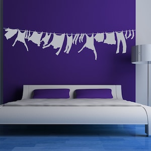 Laundry Room Decor, Clothesline Wall Decal, Laundry Line Wall Decor, Hanging Laundry Wall Art, Clothesline Garland Decals
