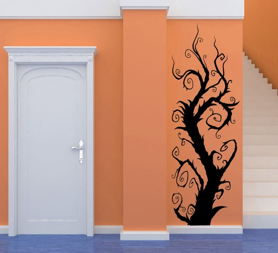 Tree Wall Decal, Whimsical Branch, Swirl Art, Halloween Decor, Gothic Vinyl Sticker, Home Wall Decal, Curly Branches