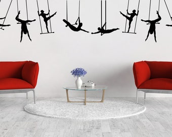 Trapeze Artists, Trapeze Wall Art, Circus Wall Decal, Carnival Decor, Aerial Performers Vinyl Sticker, Home Decor, Cirque du soleil Artwork