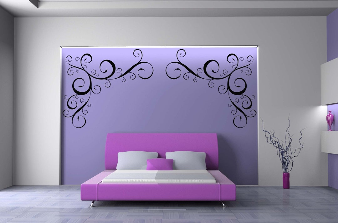 Corner Art, Scroll Decal, Swirl Wall Decor, Set of 2, Decorative Vinyl ...