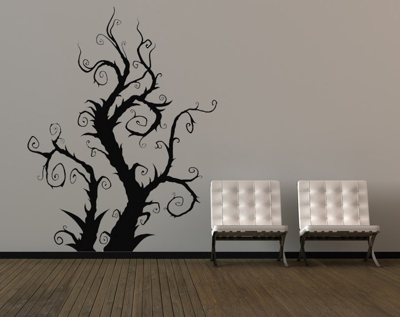 Burtonesque Tree, Swirl, Halloween Decorations, Vine, Branch, Branches Vines Decal, Vinyl Sticker, Home, Office Art, Holiday, Bedroom Decor image 1