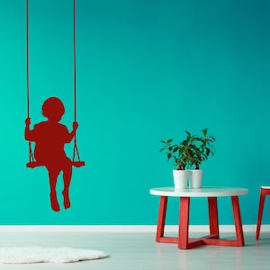 Kid swing silhouette decal offering a simple peaceful scene, perfect for adding a touch of whimsy and storytelling to everyday surroundings.