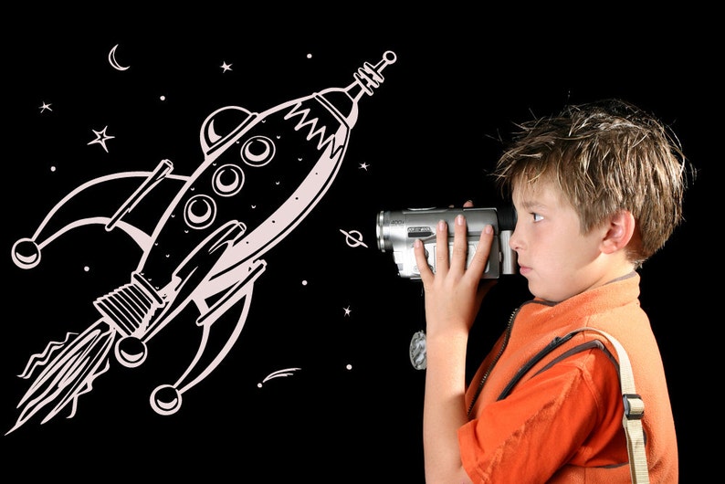 Outer Space Decals Outer Space Decor Rocket Ship Decor Space Decals Retro Outer Space Nursery Wall Rocket Ship Nursery Space Decor