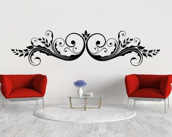 Old World Wall Decal, Scroll Art, Baroque Decor, French Market Design, Vintage Scrollwork, Horizontal Artwork