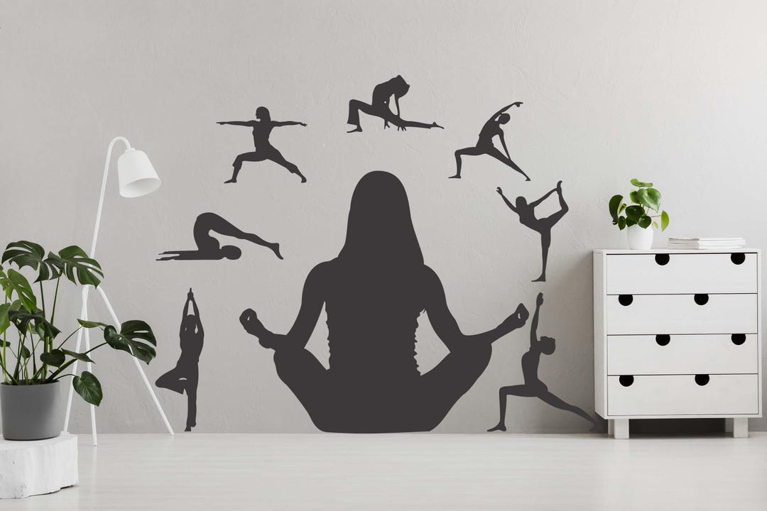 Yoga Wall Decal, Meditation Wall Art, Yoga Pose Stickers, Lotus Pose ...