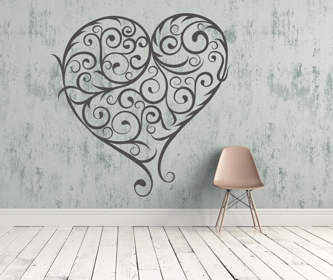 Heart Wall Decal, Filigree Art, Rustic Swirl Decor, Farmhouse Romantic ...