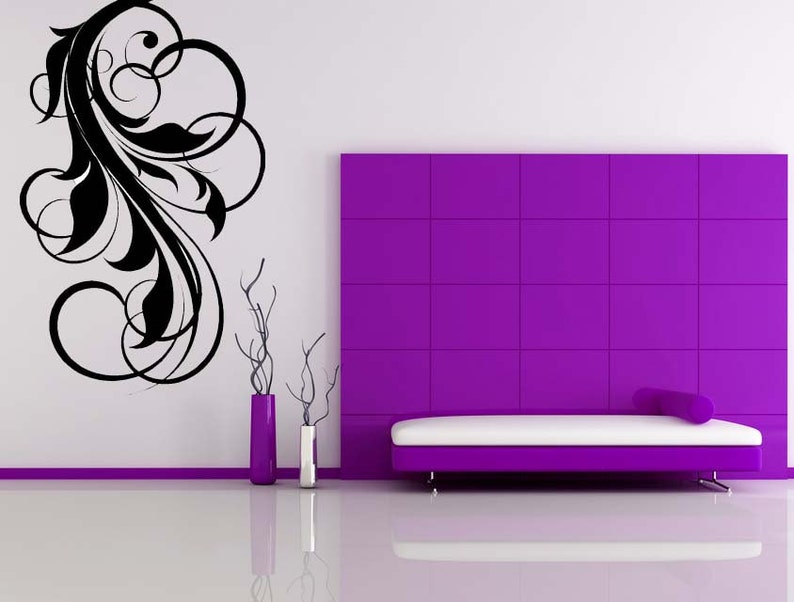 Vinyl Home Abstract Art Decorative Leaf Decor Office Bedroom Decor Wall Swirl Flourish Decal Leaves Verical Sticker Horizontal