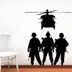 Military Decals, Soldier Silhouette, Army Helicopter, Airforce Decal, Armed Forces Decor, Patriotic Decor, Military Themed Wall Art