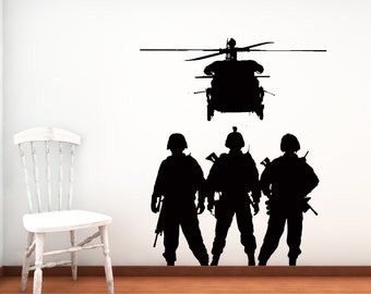 Military Decals, Soldier Silhouette, Army Helicopter, Airforce Decal, Armed Forces Decor, Patriotic Decor, Military Themed Wall Art