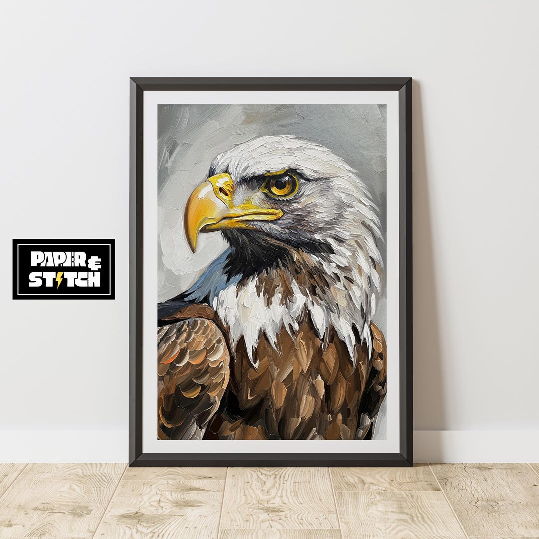 Impasto Bald Eagle Oil Painting Print, Majestic American Wildlife Wall ...