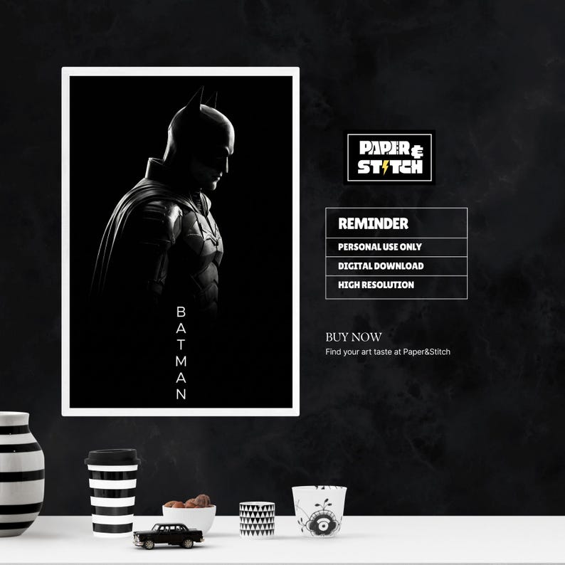 Minimalist Batman Wall Art | Black and White Dark Knight Digital Print ...