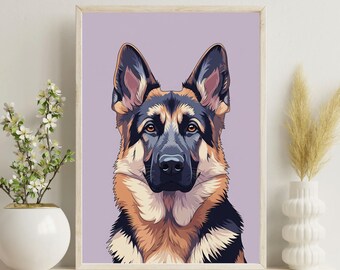 German Shepherd Portrait Print – Modern Dog Wall Art (Digital Download)