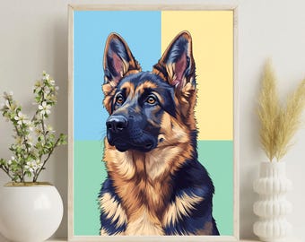 German Shepherd Portrait Print, Modern Dog Wall Art (Digital Download)