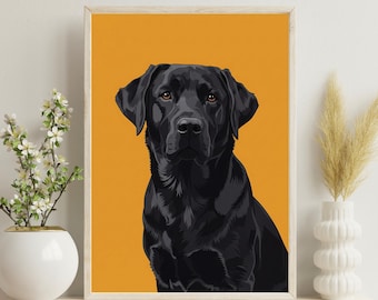 Modern Black Labrador Art Print, Yellow Background (Digital Download)