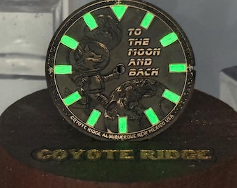 Engraved Brass Watch Dial – Ridge Walker Astronaut, To the Moon and Back, Lumed Indices
