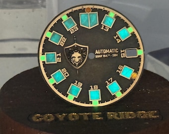 Hand-Finished Brass Watch Dial – 29mm Tactical Field Watch with Aqua Green Lume