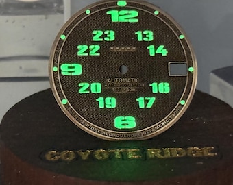 Textured Brass Watch Dial – 29mm Arabic Lume Field Watch Face