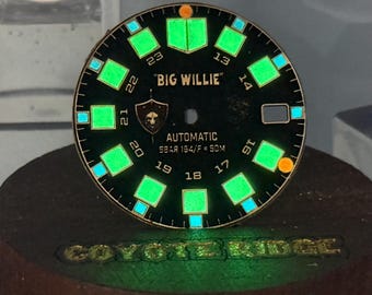 Big Willie Brass Watch Dial – 29mm NH35 Custom Field Dial, Dual Lume