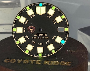 Coyote Ridge Tactical Field Watch Dial – 29mm Aged Brass, Dual Lume, 24-Hour Military Style