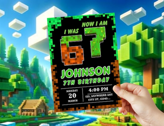 Editable Minecraft Birthday Invitation | Mine Invite Template  (Digital Download) | Canva Editable Template