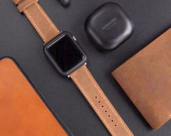 Correa para Apple Watch con monograma: correa de cuero encerado hecha a mano para iWatch
