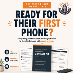 以下が含まれることがあります： First Phone Contract Kitは、30ページ以上のPDF、即時ダウンロード、印刷可能なドキュメントを含むデジタルリソースです。家族向けの電話契約書、準備状況を確認するクイズ、3段階のアクセスプラン、親子間の会話用スクリプトが含まれています。