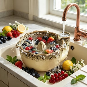Keramik-Beerenwaschbecken mit Wirbelmuster, handgefertigtes, selbstentleerendes Obstbecken aus Keramik, Gemüsewaschbecken, ein Geschenk für Liebhaber