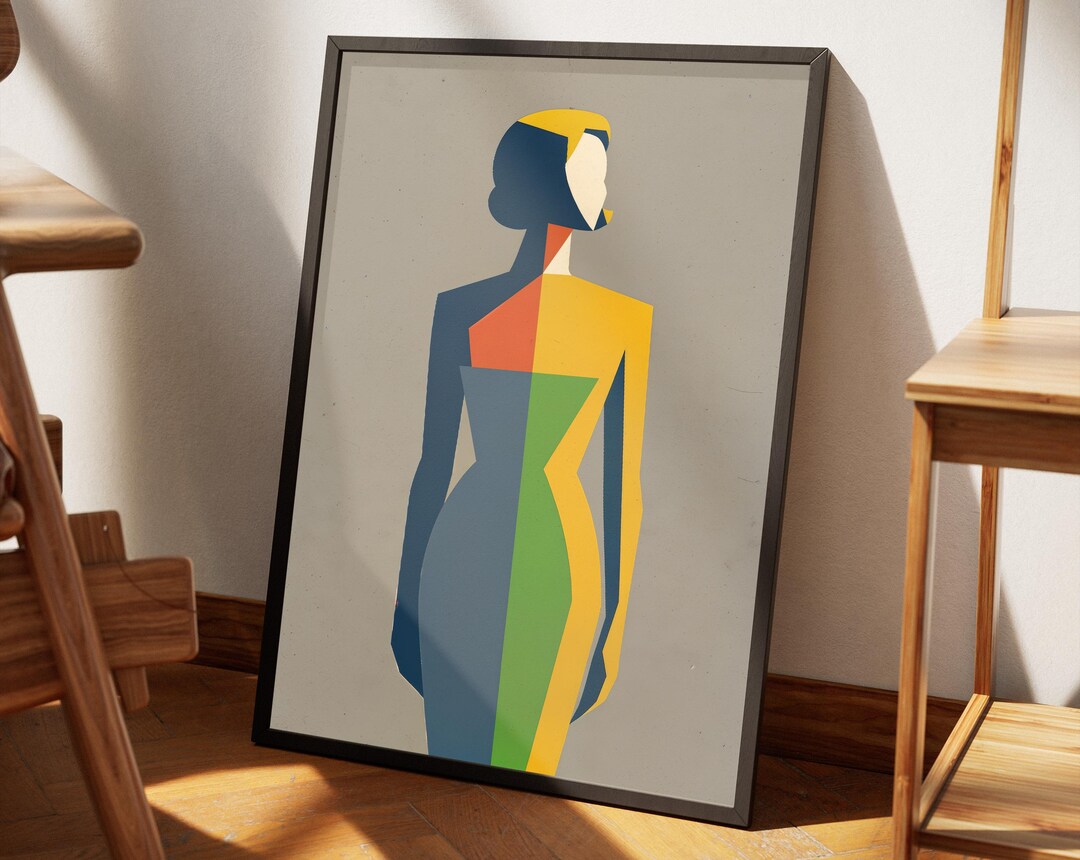 Mid Century Modern Woman Art Print | Abstract Geometric Bauhaus Decor ...