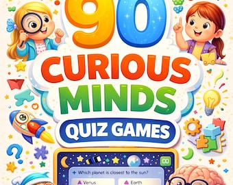 90 Curious Minds Quiz Games | Editable Canva Quiz for Kids | Fun Educational Games | Instant Download