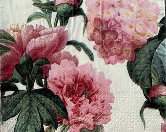 Decoupage Napkins: Cabbage Roses Botanical Floral Design (2 Count, 13 x 15.5") new