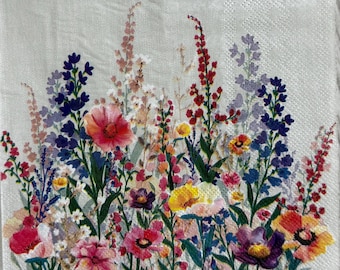 Decoupage Napkins: Wildflowers Meadow Botanical Floral Design (2 Count, 12.5 x 12.5") new