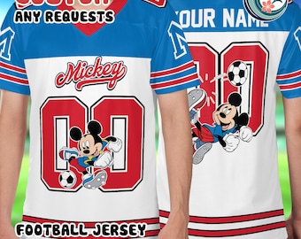 Mesh Football Jersey Mickey Mouse, Custom Disney Soccer Shirt, Personalized Name Number Sports, Mickey Soccer Cosplay,