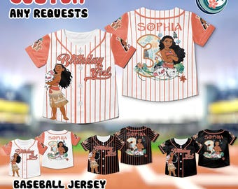 Custom Moana Birthday Baseball Jersey, Personalized Moana Girl Shirt, Island Princess Birthday Outfit, Custom Name Number Sport Jersey Kid
