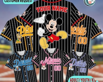 Custom Mickey Mouse Matching Striped Baseball Jersey, Disneyland Family Matching Jersey, Disney Baseball Team Jersey, Gift For Disney Fans
