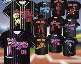 Custom Disney Villains Halloween Collection Baseball, Personalized Maleficent Evil Queen Ursula Cruella Baseball Jersey for Halloween Family